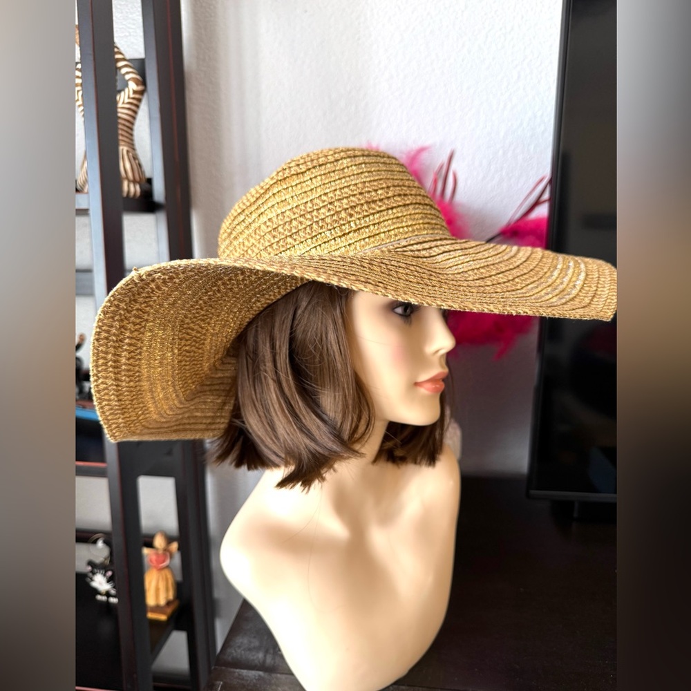 August Hat Co Gold Striped Wide-Brimmed Sun Hat View 5